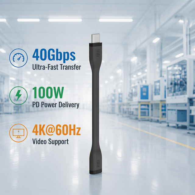 High Durability Shielded FPC USB C Cable 180 Rotatable Connector Resistant 100W PD 40Gbps 4K60Hz Ultra Short Factory Wholesale