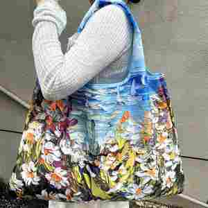 Bolsa de Mano Plegable Floral Extra Grande de 56 cm, Personalizada, Resistente, de Poliéster Reutilizable, Impermeable, con Cierre de Cremallera y Bolsillo Interior - Product Image 6