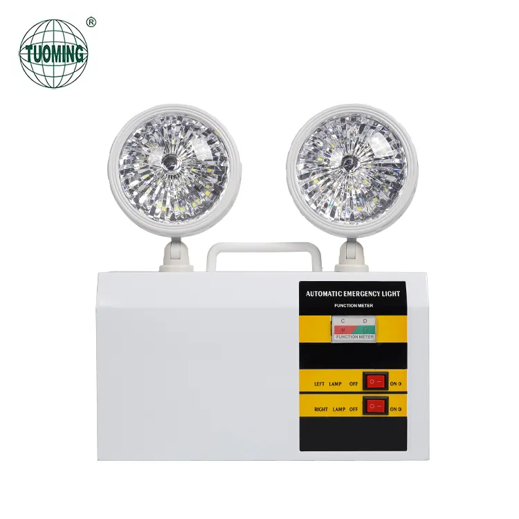 Lampe de secours LED SMD2835 à double tête rechargeable à montage mural avec batterie de secours