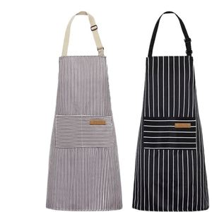 Delantal de Cocina Promocional con Cinturón Largo, Doble Botonadura, Rayas de Algodón y Lino, para Chef, Restaurante, Jardinería - Product Image 2