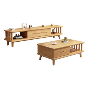 Nordic Modern Minimalist Solid Wood TV Cabinet <b>Coffee</b> <b>Table</b> Living Room Furniture Set Natural Color LOP0308 - Product Image 4