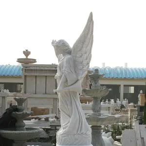 Wholesale Decorative Natural Polished White Stone Carving Sculpture Marble Angel Statues