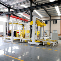 Système de cerclage de palettes en carton ondulé entièrement automatisé et système d'enroulement rotatif à bras avec machine de cerclage à double tête, pression de 500/3000 kg