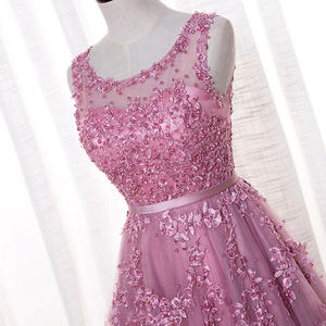 Vestidos de noche de encaje rosa polvoriento con ilusión de iluminación, apliques de perlas, largo hasta el suelo, para invitadas a bodas en la playa, vestidos de fiesta, <span class=keywords><strong>vestido</strong></span> de fiesta largo y económico - Product Image 2