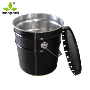 Bidon métallique de seau en étain noir de 10 <span class=keywords><strong>litres</strong></span> avec serrure à pince à anneau pour produits de baril chimique d'encre de peinture - Product Image 5