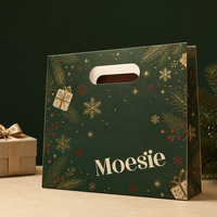 Sac cadeau de Noël vert pin profond, sac de courses en papier avec poignée ovale découpée, imprimé doré de Noël pour vêtements et chaussures, vente en gros