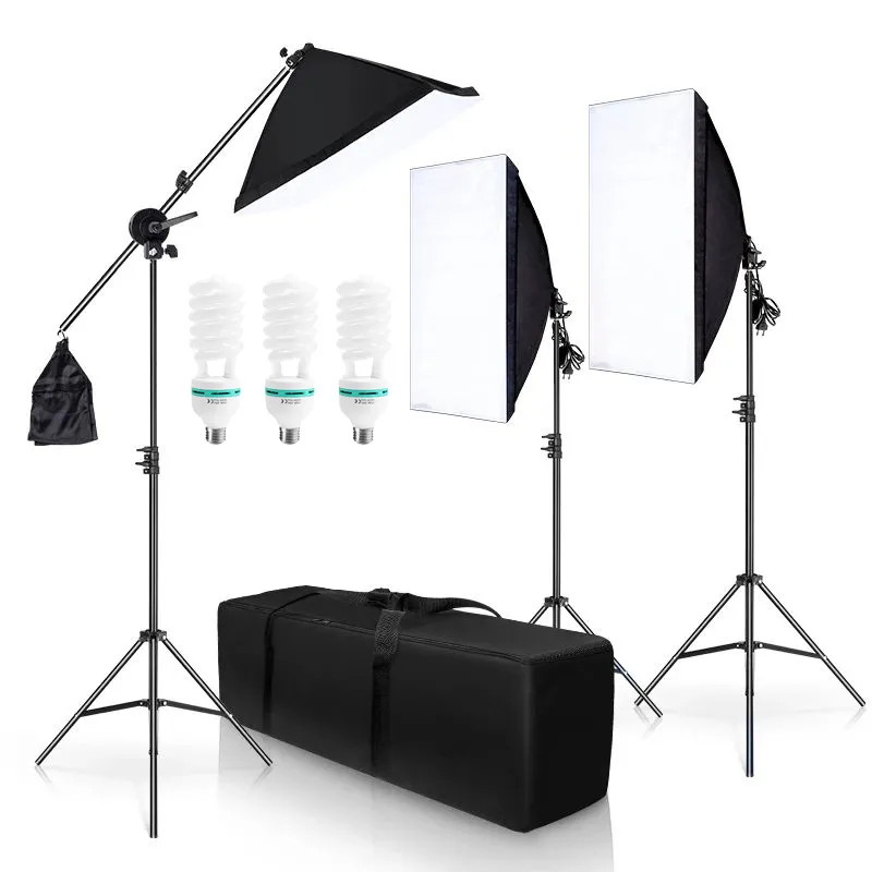 Studio fotografico professionale Softbox luci illuminazione continua Kit accessori attrezzature con 3 pz Soft Box,LED bob, treppiede