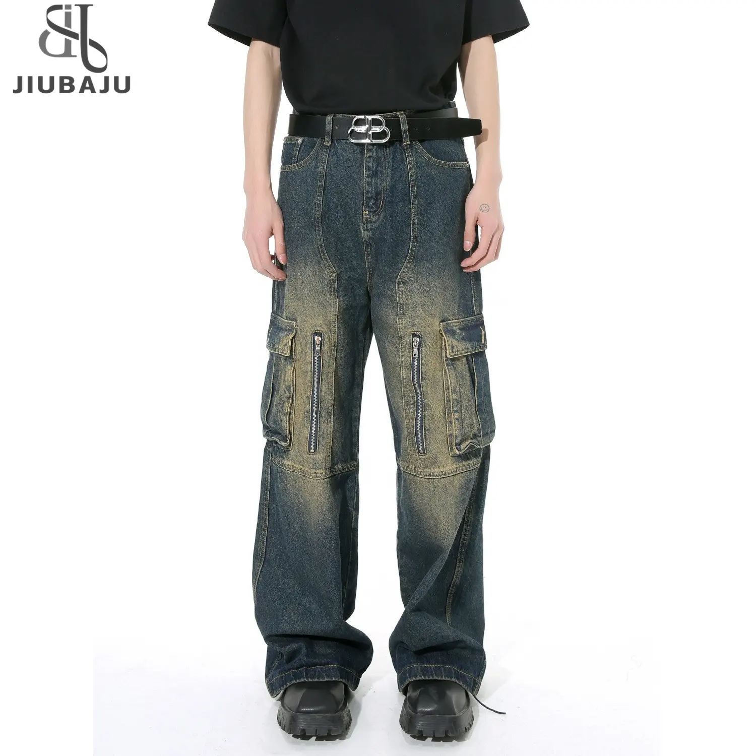 2024 Streetwear múltiples bolsillos Baggy Cargo Jeans Pantalones para hombres Vintage Loose Women Denim Pantalones