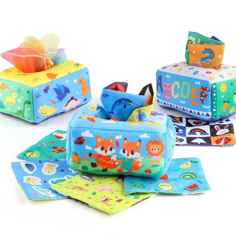 Wholesale Baby plush toy tissue box and handkerchiefs Animal Alphabet printing early education cloth book