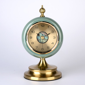 European Style Quartz <b>Table</b> Clock Circular Green Decorative Home Desktop Clock Ornamental Timepiece - Product Image 1