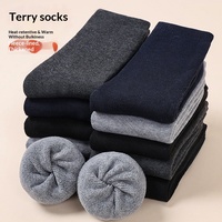 7110 Chaussettes en molleton pour hommes, mi-mollet, doublées de polaire, épaisses, résistantes au froid, chaudes, longues, pour l'automne et l'hiver