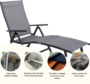Modern Outdoor Furniture Portable Waterproof Aluminium Folding <strong>Chaise</strong> Lounge Chair with Textile <strong>Cover</strong> for Outdoor Beach Pool Use - Product Image 2