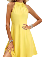 Robe de cocktail OUGES d'été pour femme, coupe trapèze, col licou, longueur genou, motif floral, élégante, infroissable (Jaune-L)
