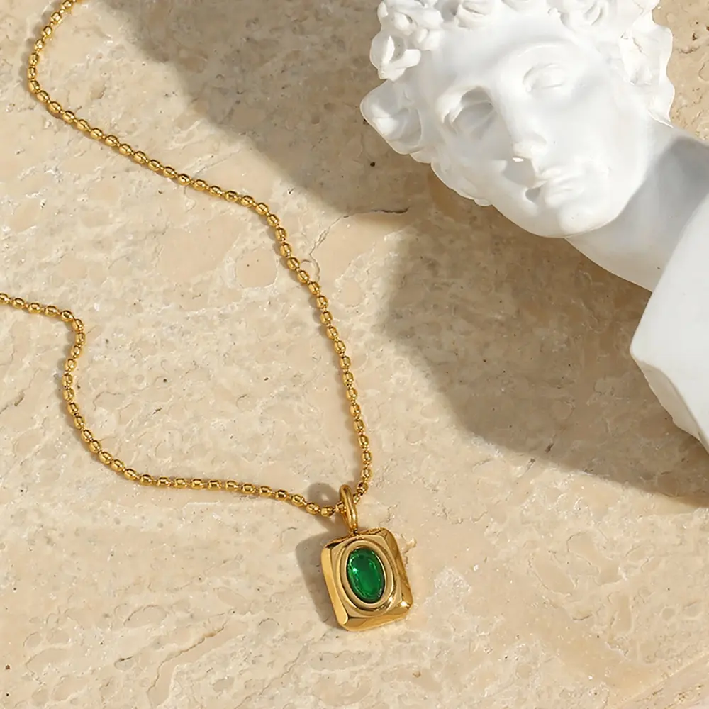 Изящное ожерелье с квадратным драгоценным камнем на заказ, ожерелье с подвеской из нержавеющей стали с покрытием из 18-каратного золота