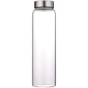 250ml 300ml 400ml 500ml 750ml tall thin shape glass water bottle with grey plastic screw cap