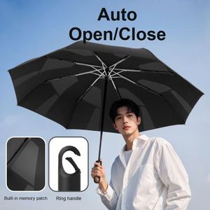 8 Ribs 3 Fold Aluminum Alloy Fiber <b>Frame</b> Memory Patch One Click Open Close Ring Buckle Handle Umbrella for Commuters Travel - Product Image 2