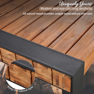 3-Piece Modern Outdoor Dining <b>Set</b> Acacia Wood <b>Table</b> with 2 <b>Benches</b> Steel Frame for Home & Hotel Use - Product Image 5