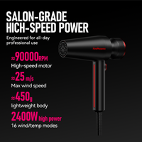 Sèche-cheveux professionnel FirePhoenix M1Plus OEM ODM 2400W 90000RPM avec ionisation, écran LCD, bouton intelligent, 16 modes, 3 embouts magnétiques, 450g, 220-240V