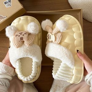 Evergreen Open Toe Half-<b>Slipper</b> for Women's Autumn/Winter <b>Thick</b>-<b>Soled</b> Double-Layer Wool Cotton Anti-Slippery <b>Slippers</b> - Product Image 2