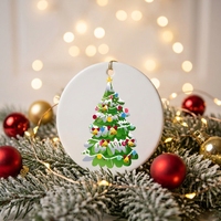 Ornement en céramique à sublimation vierge, imprimable par transfert thermique, décoration ronde de Noël à suspendre