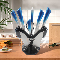 Ensemble de 8 couteaux de cuisine HSK de haute qualité en acier inoxydable carbone, motif papillon bleu, pour la maison et le commerce, avec support