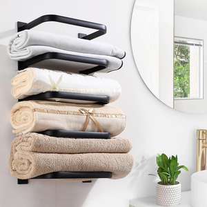 Modern <b>Black</b> Towel Rack Wall Mounted Bathroom Rack Towel Holder 5-layer Towel Shelf - Product Image 2