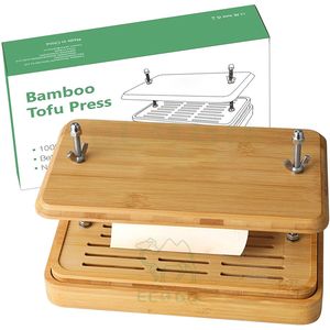 Presse à tofu en bambou, passoire à tofu intégrée et plateau d'égouttement-Enlève facilement l'eau du tofu et d'autres aliments - Product Image 3
