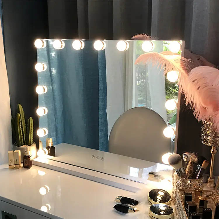 미국 재고! 현지 브랜드 최고 판매자 led 거울 소녀 소년 화장대 메이크업 거울 홀리 우드 조명 스마트 거울