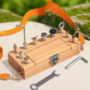 Jouet sensoriel Montessori robuste et durable pour l'autisme, en bois naturel, avec tournevis, outils et planche d'activités - Product Image 2