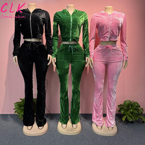 Conjunto Deportivo de Terciopelo para Mujer de Dos Piezas, Sudadera Corta con Capucha y Cremallera, Chándal Casual de Velour para Mujer - Product Image 3