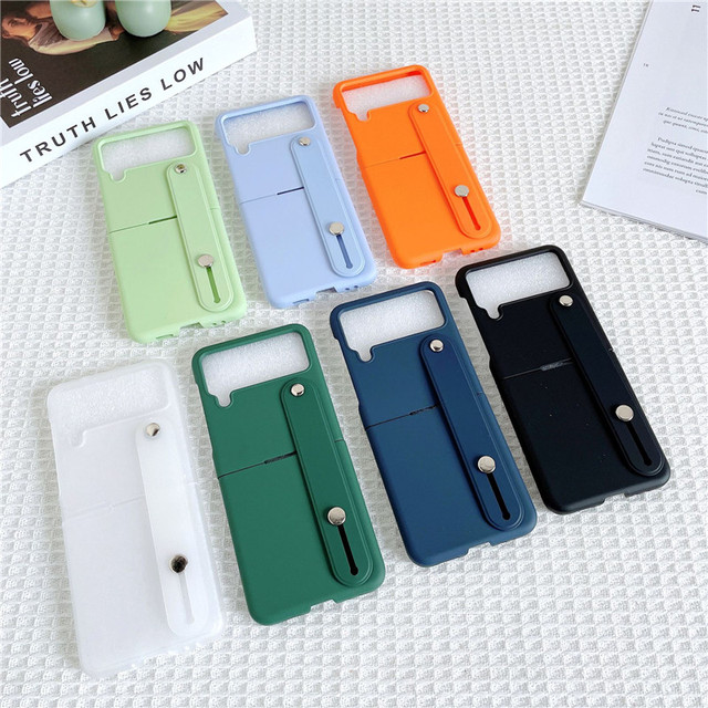 For Samsung Galaxy Z Flip 3 4 5 6 7 5G Shockproof TPU PC Mobile Phone Protective Kickstand Case Folding Cover with Wristband