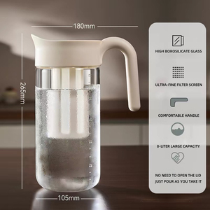<span class=keywords><strong>Carafe</strong></span> à eau moderne en verre borosilicate avec couvercle, <span class=keywords><strong>carafe</strong></span> résistante à la chaleur pour boissons chaudes/froides, thé glacé, café, lait, jus - Product Image 3