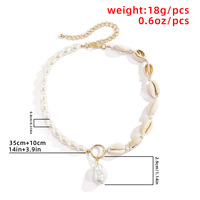 Collier élégant minimaliste en coquillages, plaqué or, avec chaîne de perles et pendentif coquillage pour femme - Vente en gros