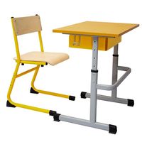 Ensemble robuste de bureau et chaise d'école réglables avec barre transversale, table d'étude à une seule jambe avec boîte de rangement, mobilier de classe jaune