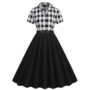 1950s Retro Swing Dress Paty Ladies Plaid Cotton Shirt Vestidos Mujeres Elegante Vintage <span class=keywords><strong>Rockabilly</strong></span> Dress - Product Image 1