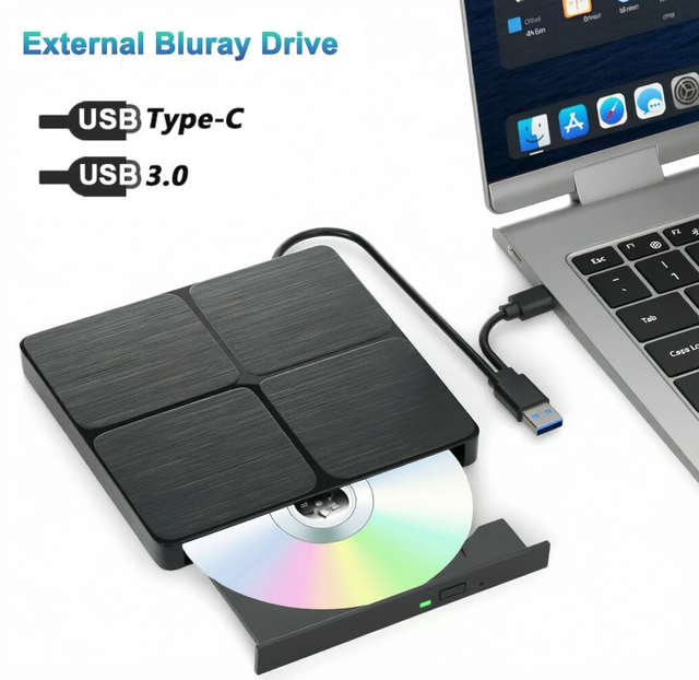External Blu-ray Drive USB 3.0 Type-C Blu-ray Burner Writer, Supports BD/DVD/CD Read & Write, OEM Wholesale Available