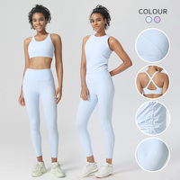 Ensemble de yoga côtelé en gros pour usine, tenue de sport, soutien-gorge de sport, leggings taille haute, ensemble 2 pièces pour femme, tenue de fitness et d'entraînement, OEM