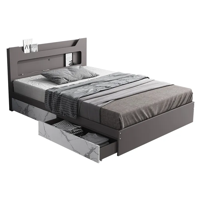 Cama de luxo de madeira moderna, tamanho king, simples, quarto master, móveis, multifuncional, cama de armazenamento, venda imperdível