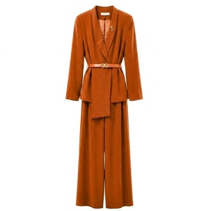 Completo Blazer e Pantaloni Marrone Caffè Taglie Forti - Abito Formale Elegante e Traspirante Personalizzabile <span class=keywords><strong>con</strong></span> <span class=keywords><strong>Cintura</strong></span> a Bottoni - Product Image 2