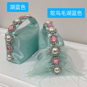 Borsa Clutch di Lusso in Raso con Diamanti e Perle, <span class=keywords><strong>Piccola</strong></span> Borsa da Sera Trendy <span class=keywords><strong>Nera</strong></span> per Donne - Product Image 5