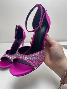 Sandales à talons hauts pour femmes en cristal de haute qualité, à bride cheville, bout ouvert, style élégant pour les soirées en plein air - Product Image 2