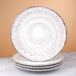 Échantillon disponible : Ensemble d'assiettes en céramique blanche gaufrée, style campagnard, 10,5 pouces, grand plat à dîner et assiettes. - Product Image 3