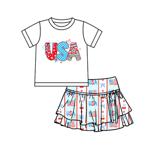 GSSO3302 RTS Ensemble de vêtements pour petite fille active, imprimé fleurs roses et pois, manches courtes, vente en gros pour enfants - Product Image 6