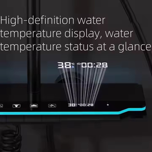 Système de douche numérique intelligent YF 2026 gris bronze moderne avec <span class=keywords><strong>LED</strong></span>, ensemble de douche thermostatique en laiton à touches piano et effet pluie, avec étagère de rangement - Product Image 4