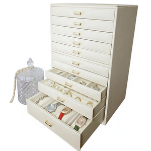 Large <b>Leather</b> <b>Jewelry</b> Cabinet, Multi Compartment Storage Organizer for Rings Watches Necklaces Earring Display <b>box</b> - Product Image 1