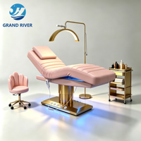 Cama Eléctrica para Pestañas con Precio de Mayoreo, Camilla Curva para Spa Facial y Masajes, 4 Motores, Cama de Belleza Dorada y Blanca para Set de Muebles de Salón