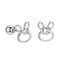 Boucles d'oreilles clous mignonnes en argent sterling 925 plaqué or 14K, motif lapin, dos plat, clous d'oreilles lapin en argent 925