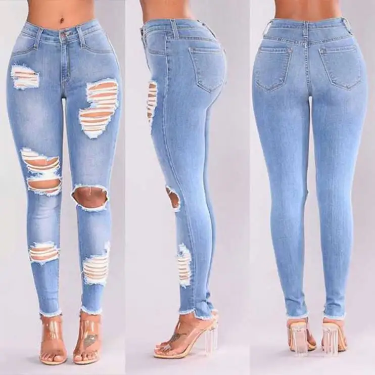 High Quality Denim Hole Skinny Stretchy Pencil Plus Size Jeans High Waist Jeans Women's Jeans