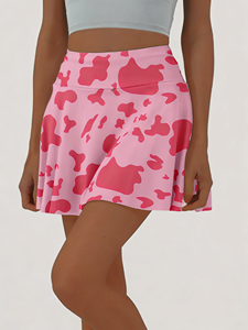 Falda de tenis de talla grande con estampado de vaca rosa, de cintura alta, corte en A, para entrenamiento, estilo mini. - Product Image 1