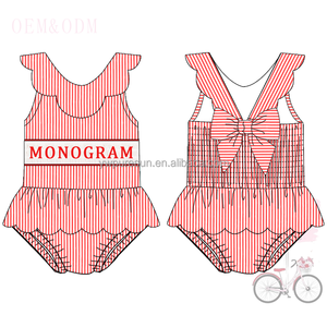 Puresun sıcak satış toddler kız giysileri önlüklü tarak tasarımları gofre onesuit mayo kardeşler set çocuk giyim mayo - Product Image 3